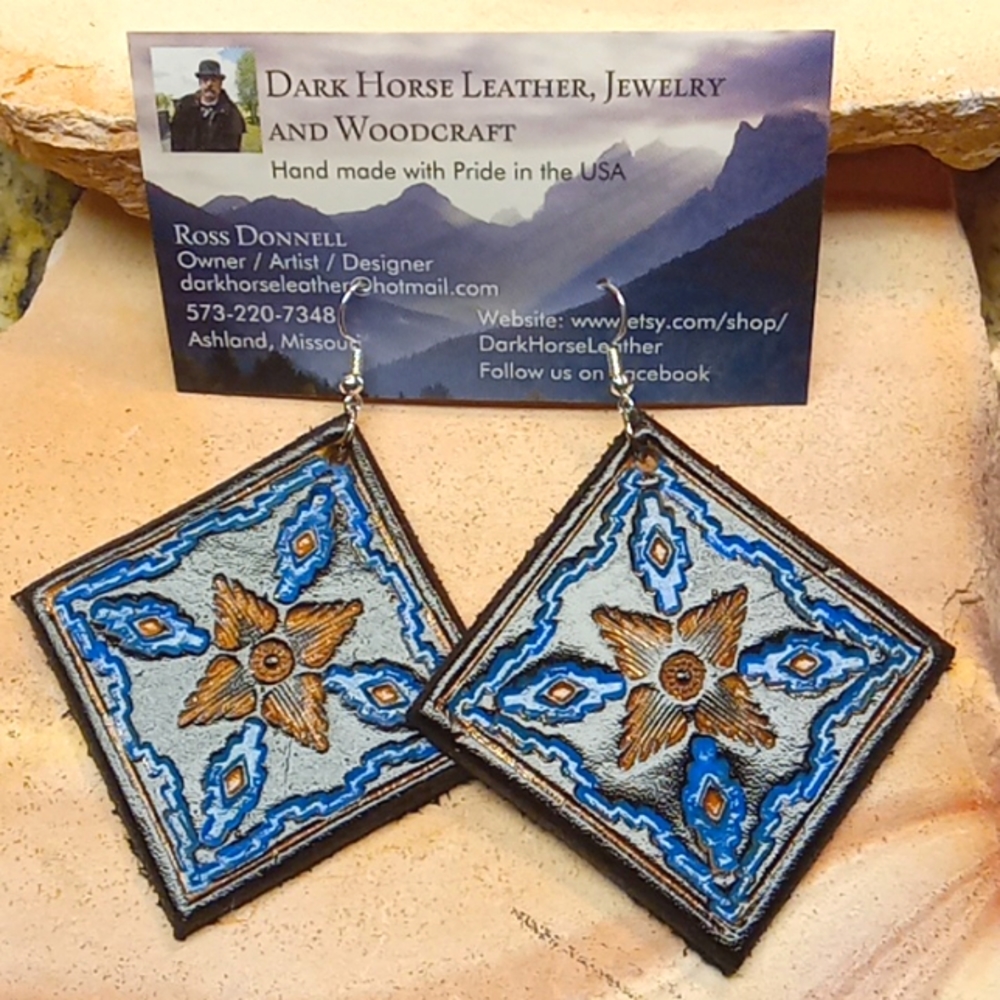 Western Aztec style leather earrings
